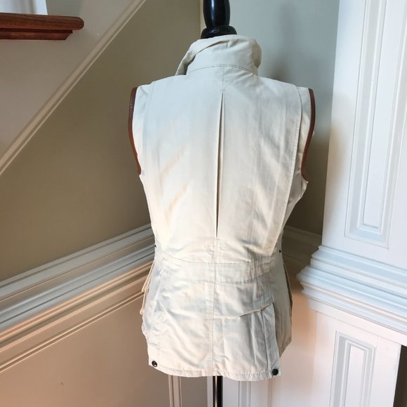 Ralph Lauren Safari Utility Vest Womens 10 Beige Tan Zip Up Front Leather Trim - Picture 12 of 13
